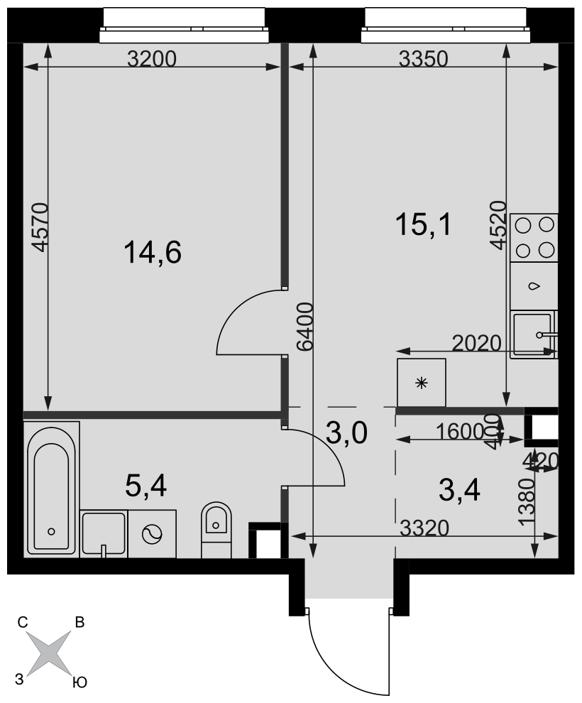 Официальная планировка Симоновский Вал, 41,5 м²