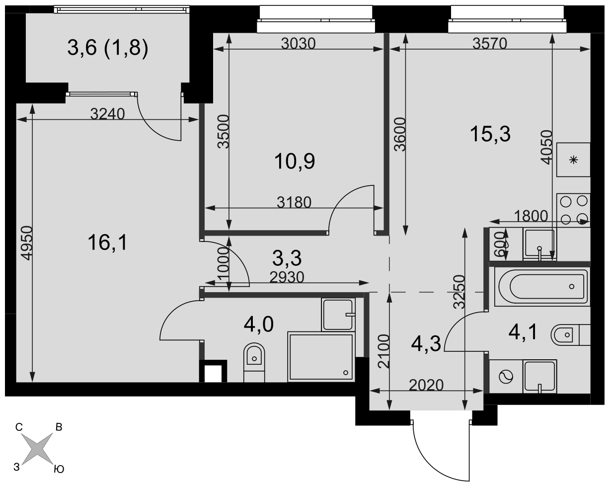 Официальная планировка Симоновский Вал, 59,8 м²