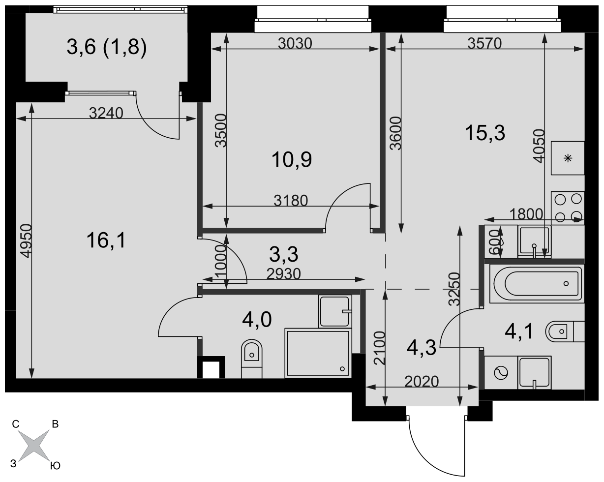 Официальная планировка Симоновский Вал, 59,8 м²