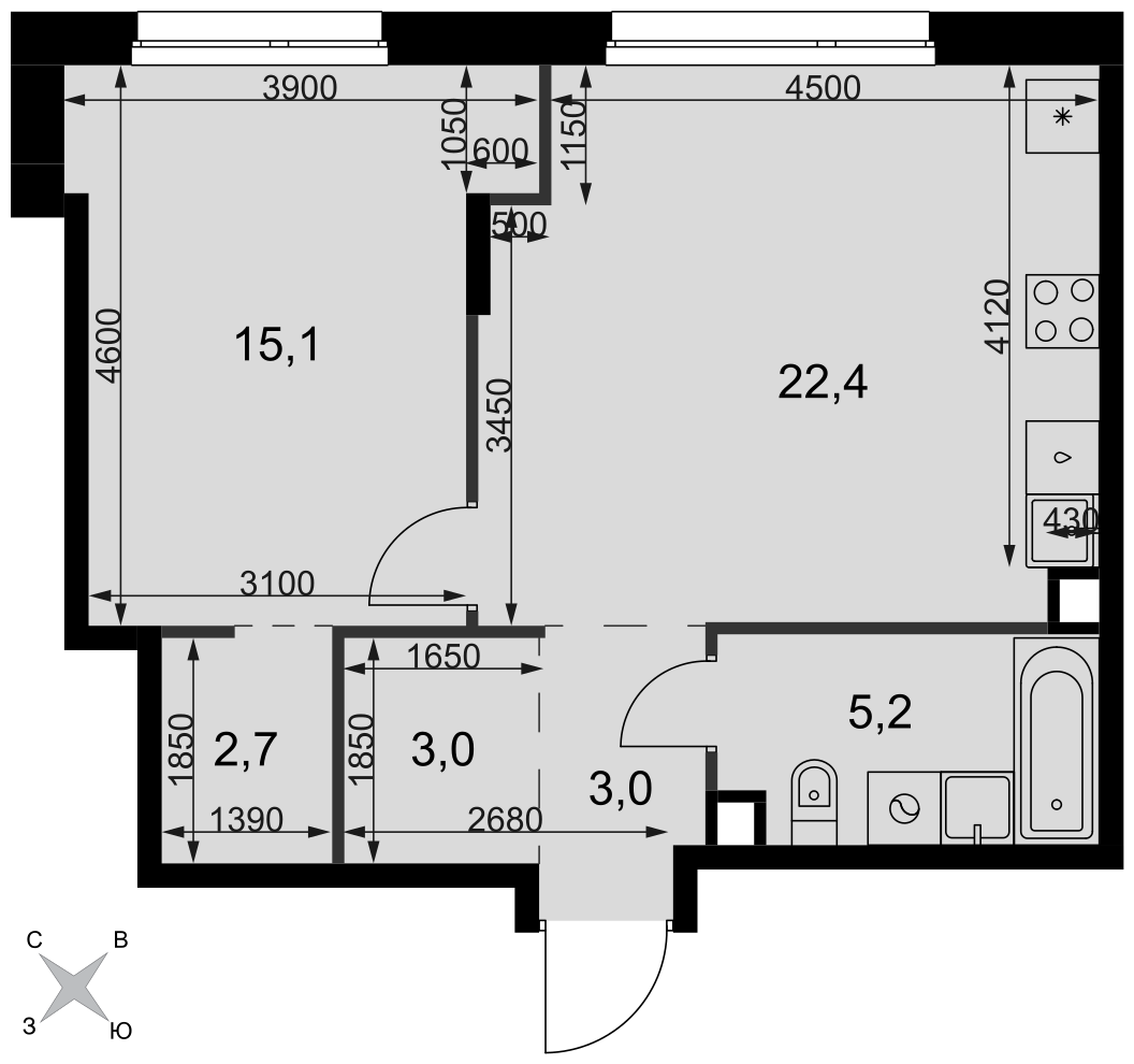 Официальная планировка Симоновский Вал, 51,4 м²