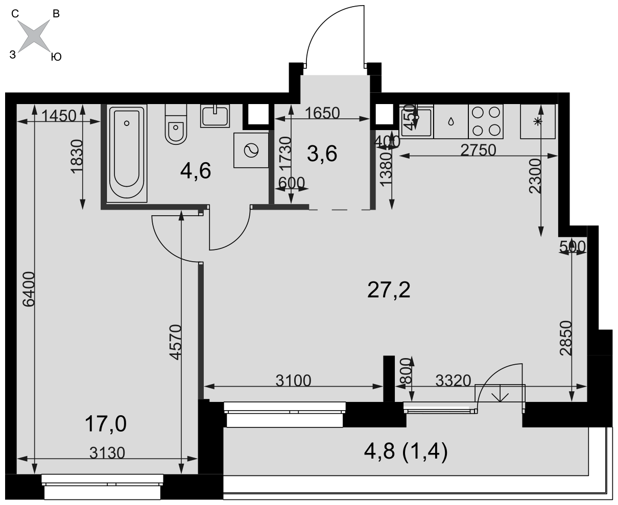 Официальная планировка Симоновский Вал, 53,8 м²