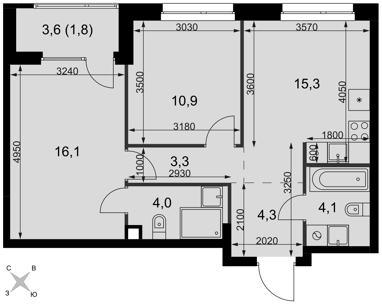 Официальная планировка Симоновский Вал, 59,8 м²