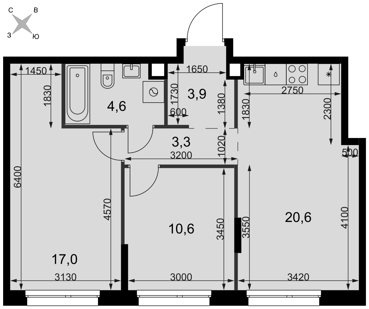 Официальная планировка Симоновский Вал, 60 м²