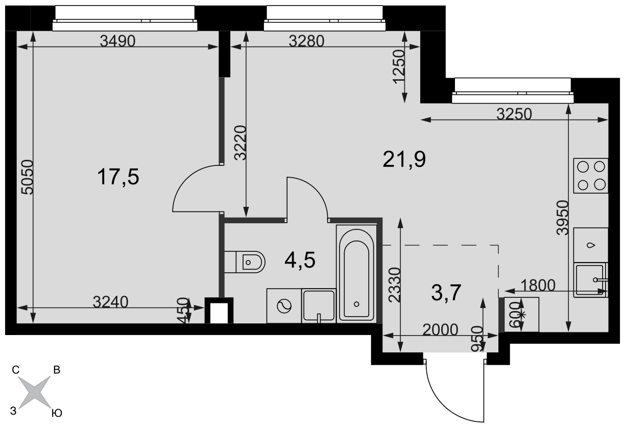 Официальная планировка Симоновский Вал, 47,6 м²