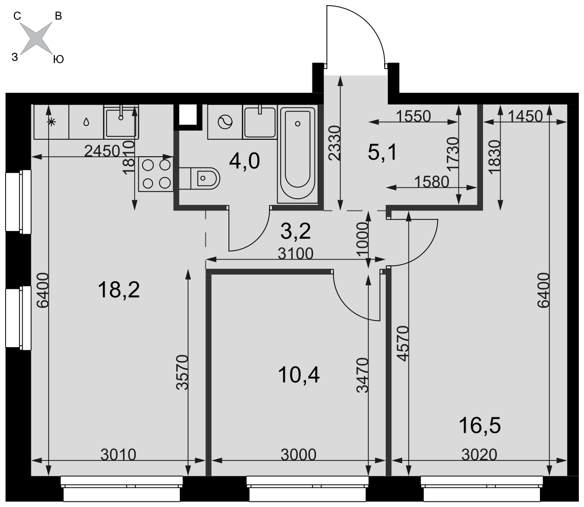 Официальная планировка Симоновский Вал, 57,4 м²