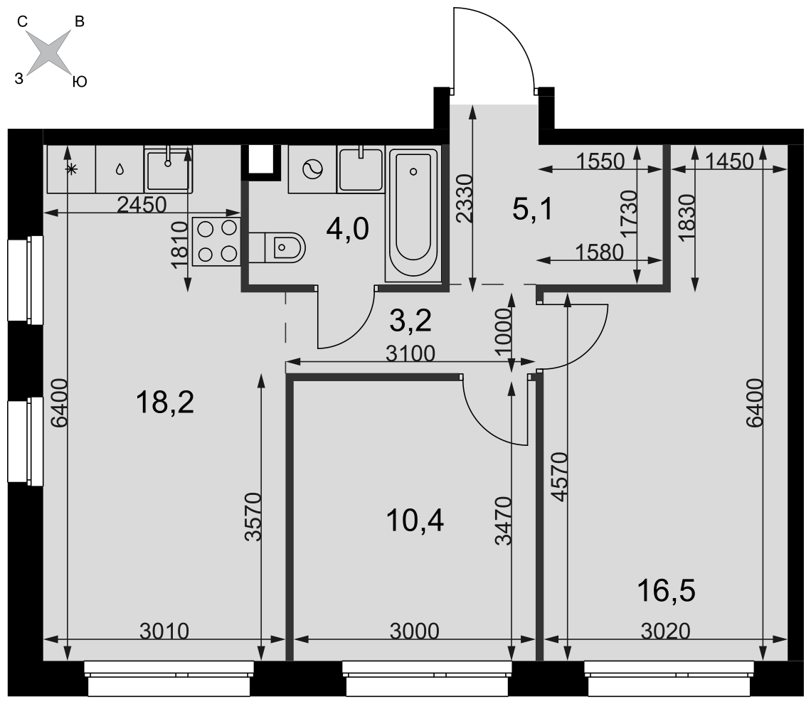 Официальная планировка Симоновский Вал, 57,4 м²