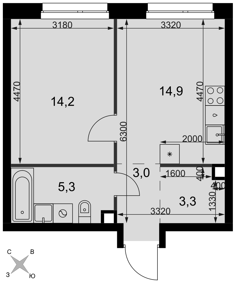 Официальная планировка Симоновский Вал, 40,7 м²