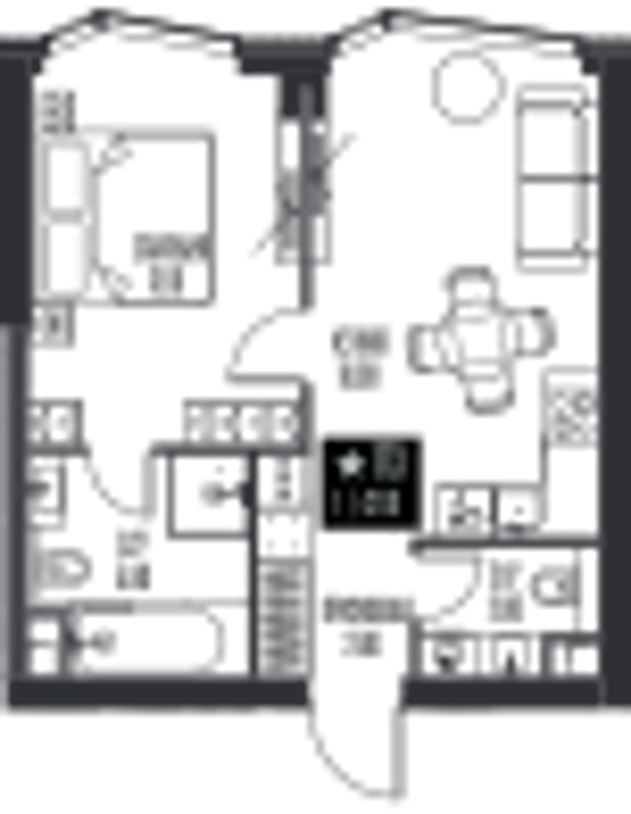 Планировка: 1-комнатная, 42,1 м²