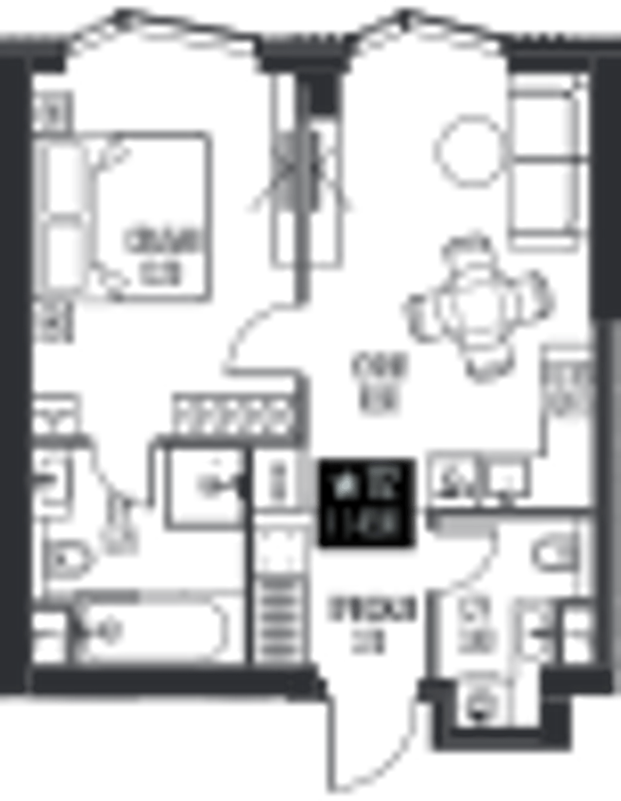 Планировка: 1-комнатная, 42,8 м²