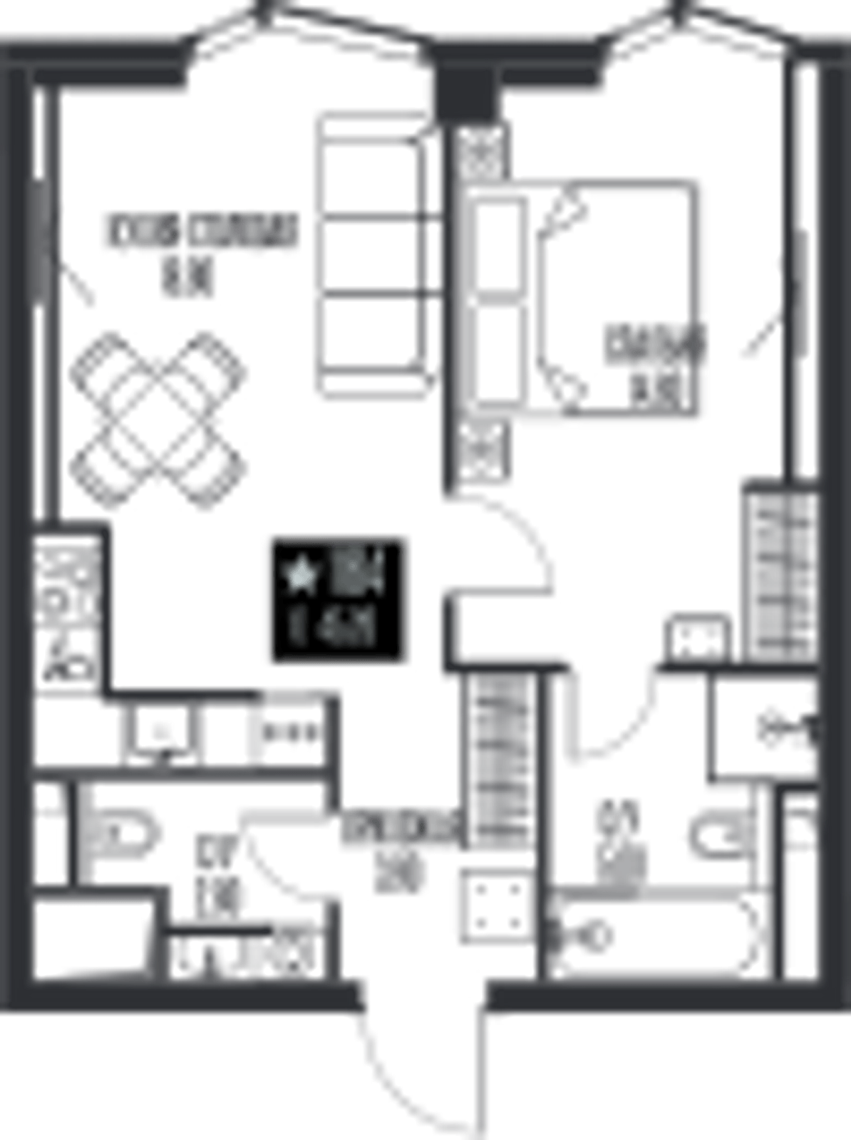 Планировка: 1-комнатная, 45,2 м²