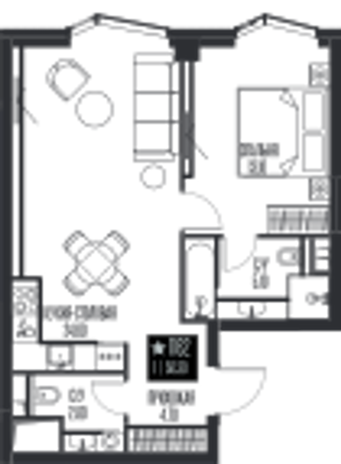 Планировка: 1-комнатная, 50,3 м²