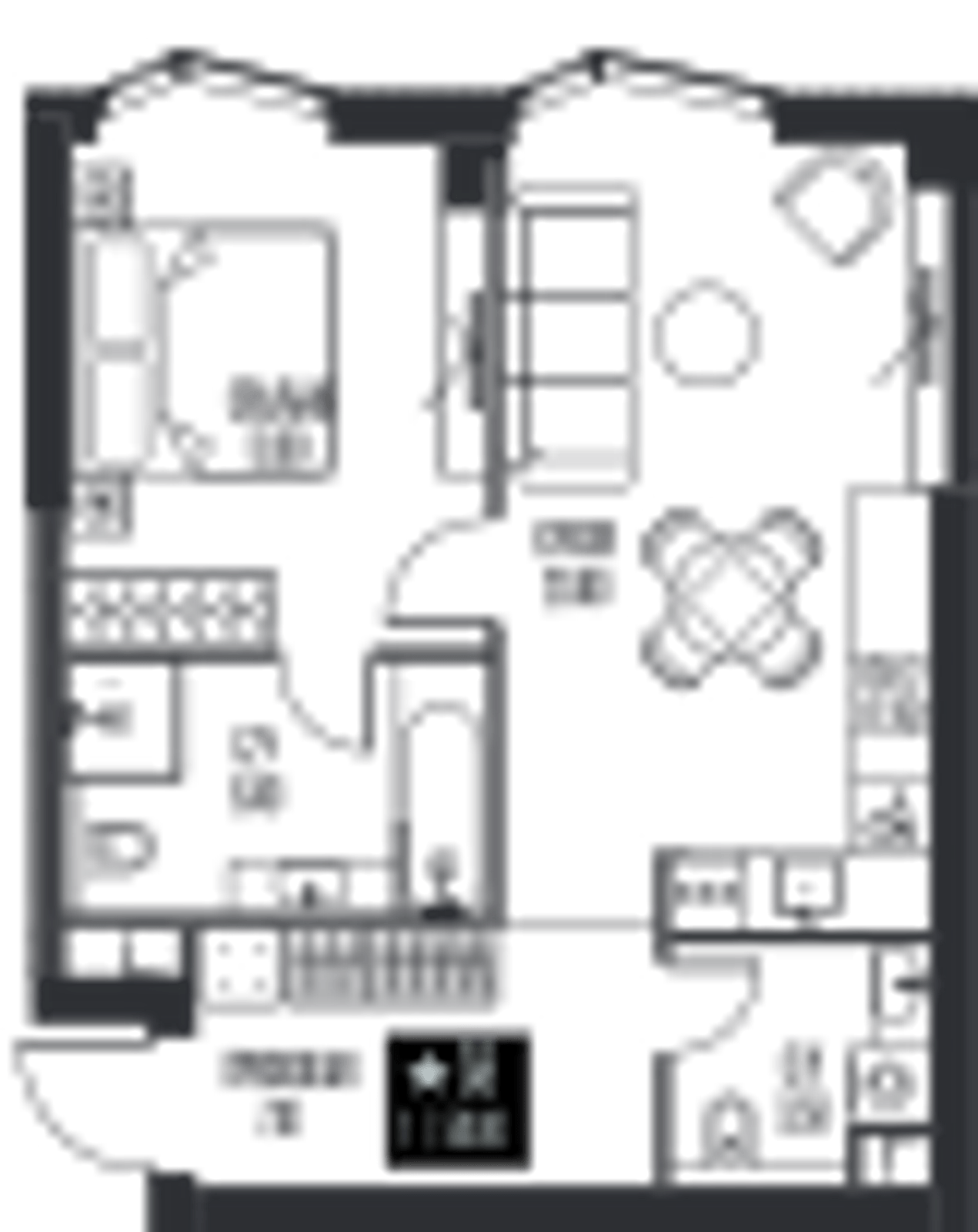 Планировка: 1-комнатная, 50,8 м²