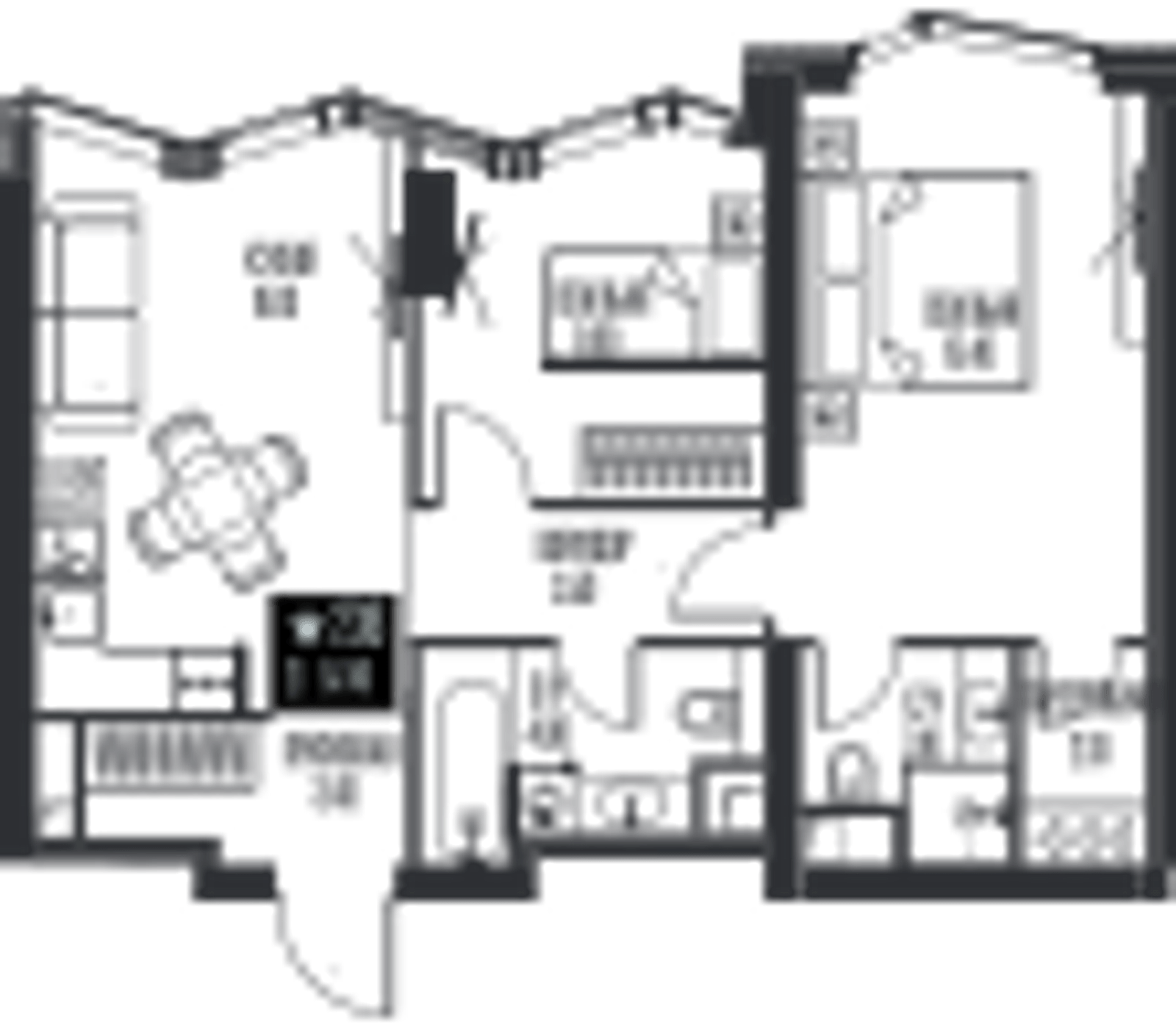 Планировка: 2-комнатная, 57,4 м²
