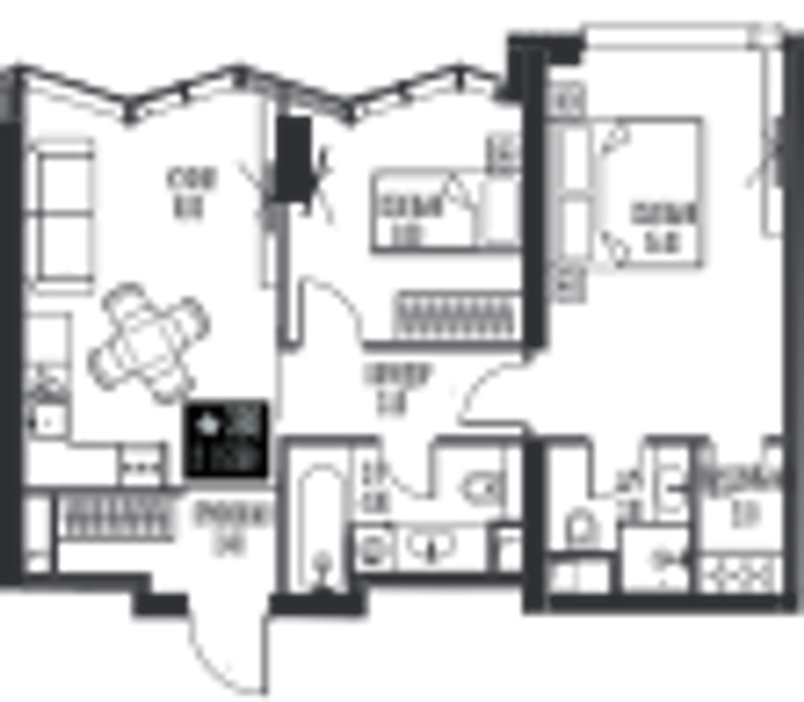 Планировка: 2-комнатная, 57,5 м²
