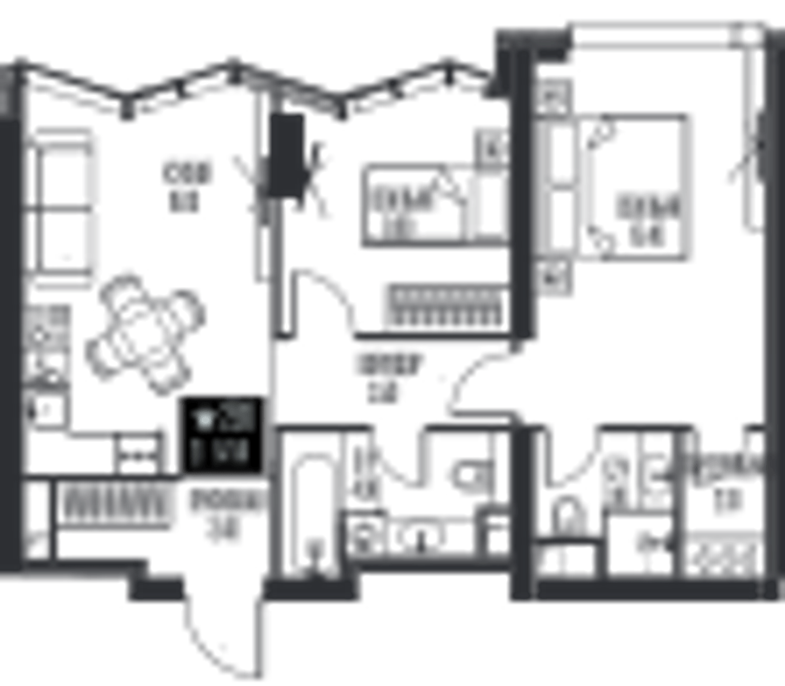 Планировка: 2-комнатная, 57,5 м²