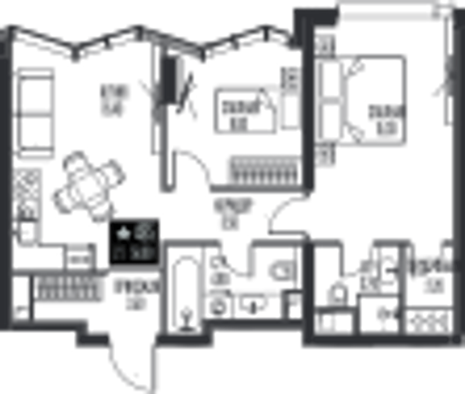Планировка: 2-комнатная, 58 м²