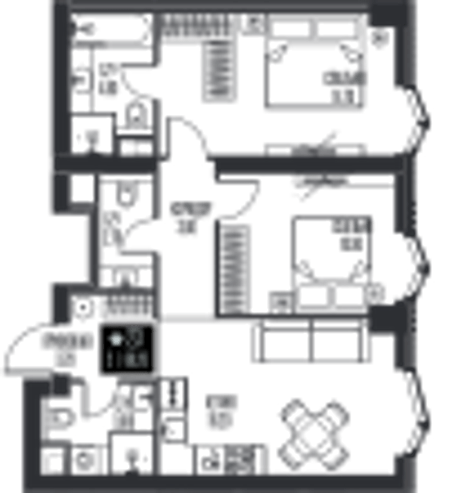 Планировка: 2-комнатная, 60,2 м²