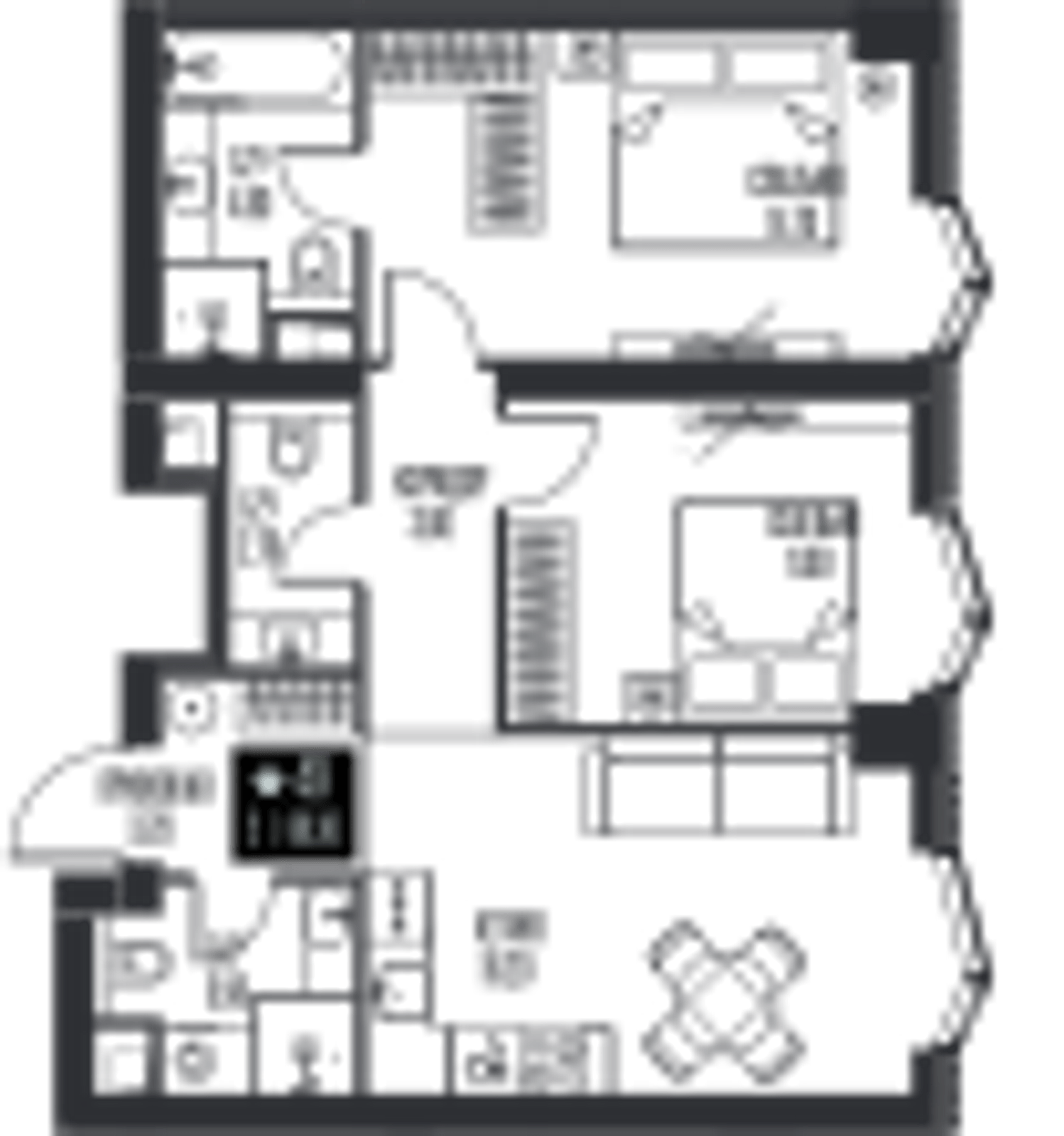 Планировка: 2-комнатная, 60,3 м²