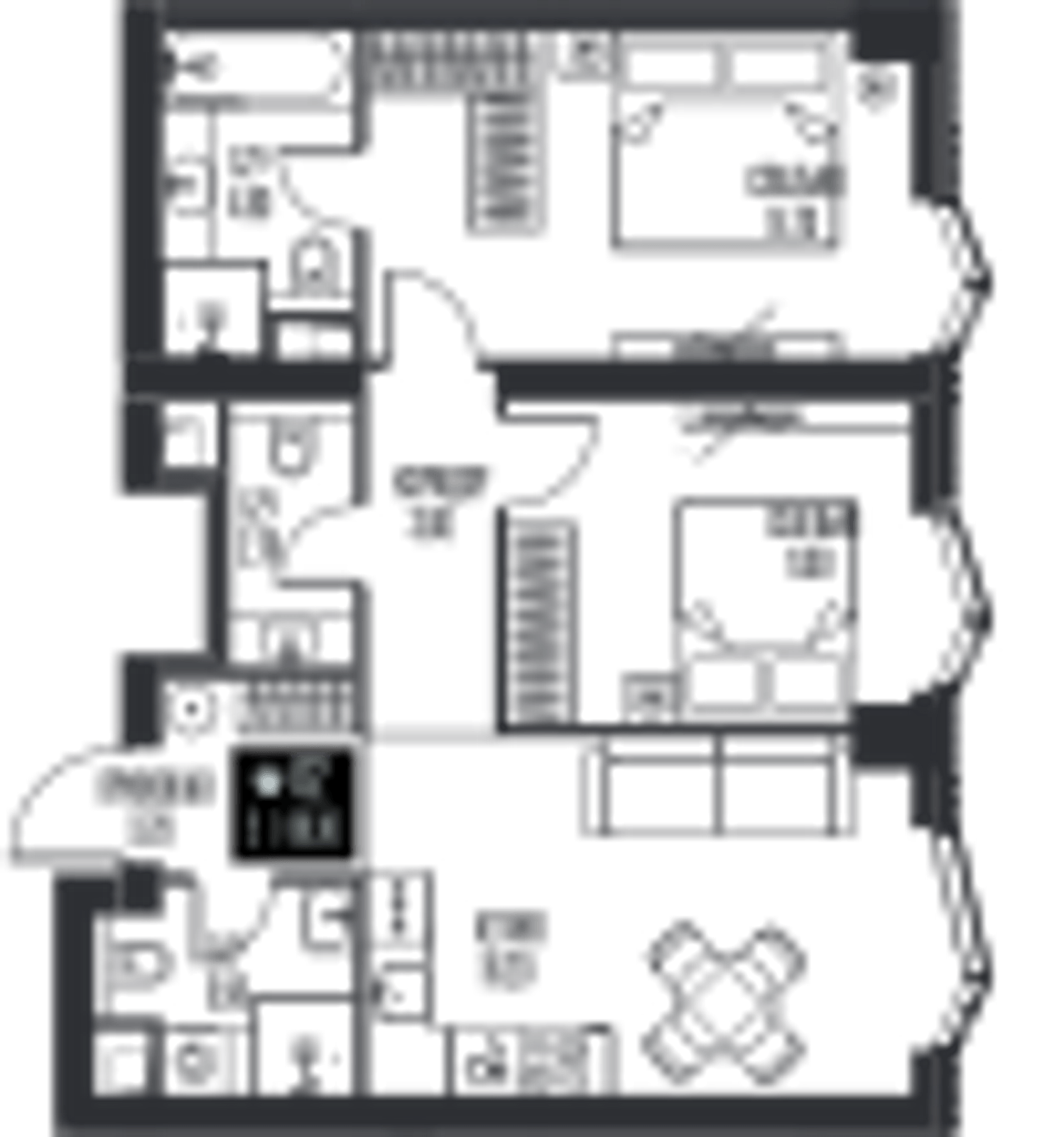 Планировка: 2-комнатная, 60,3 м²