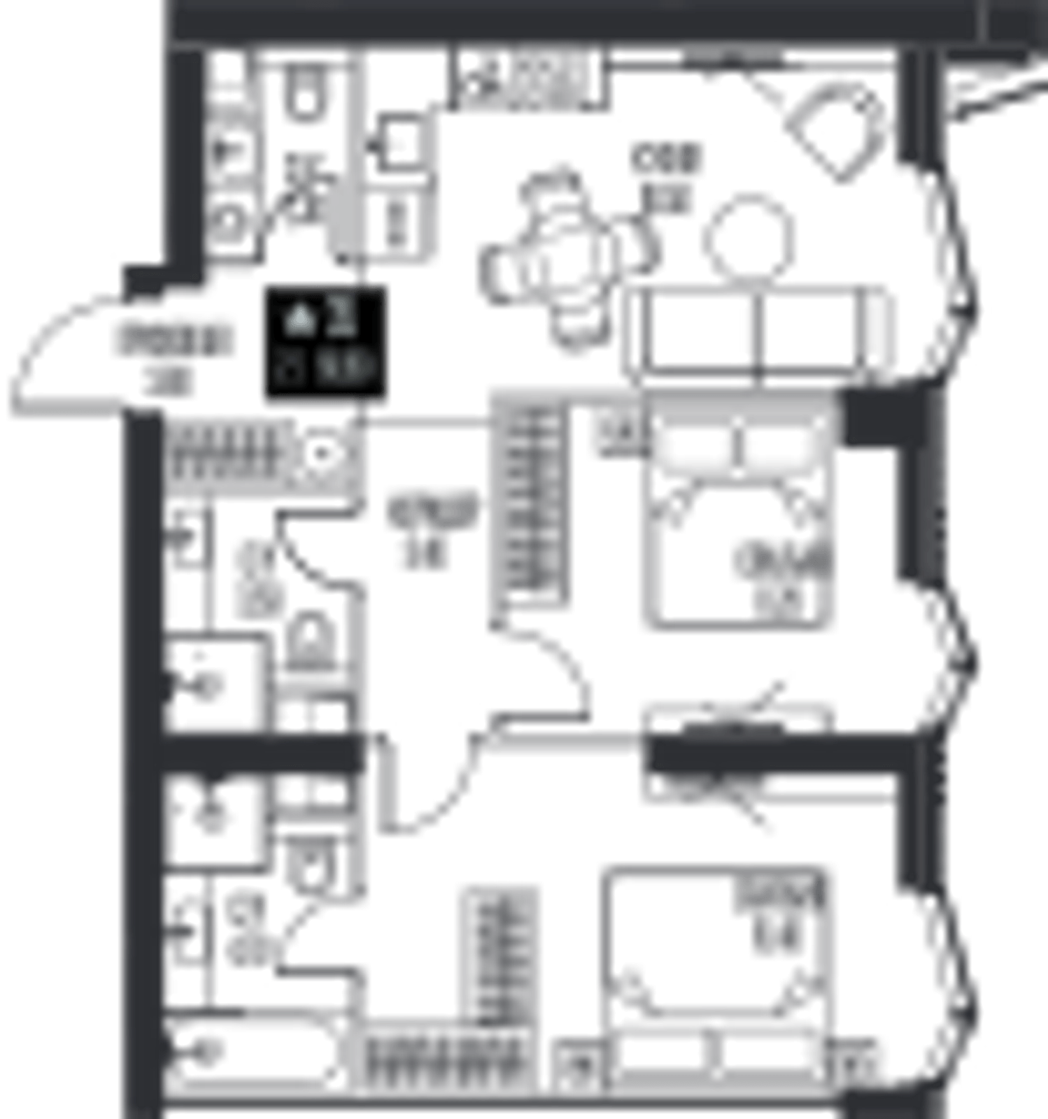 Планировка: 2-комнатная, 60,6 м²