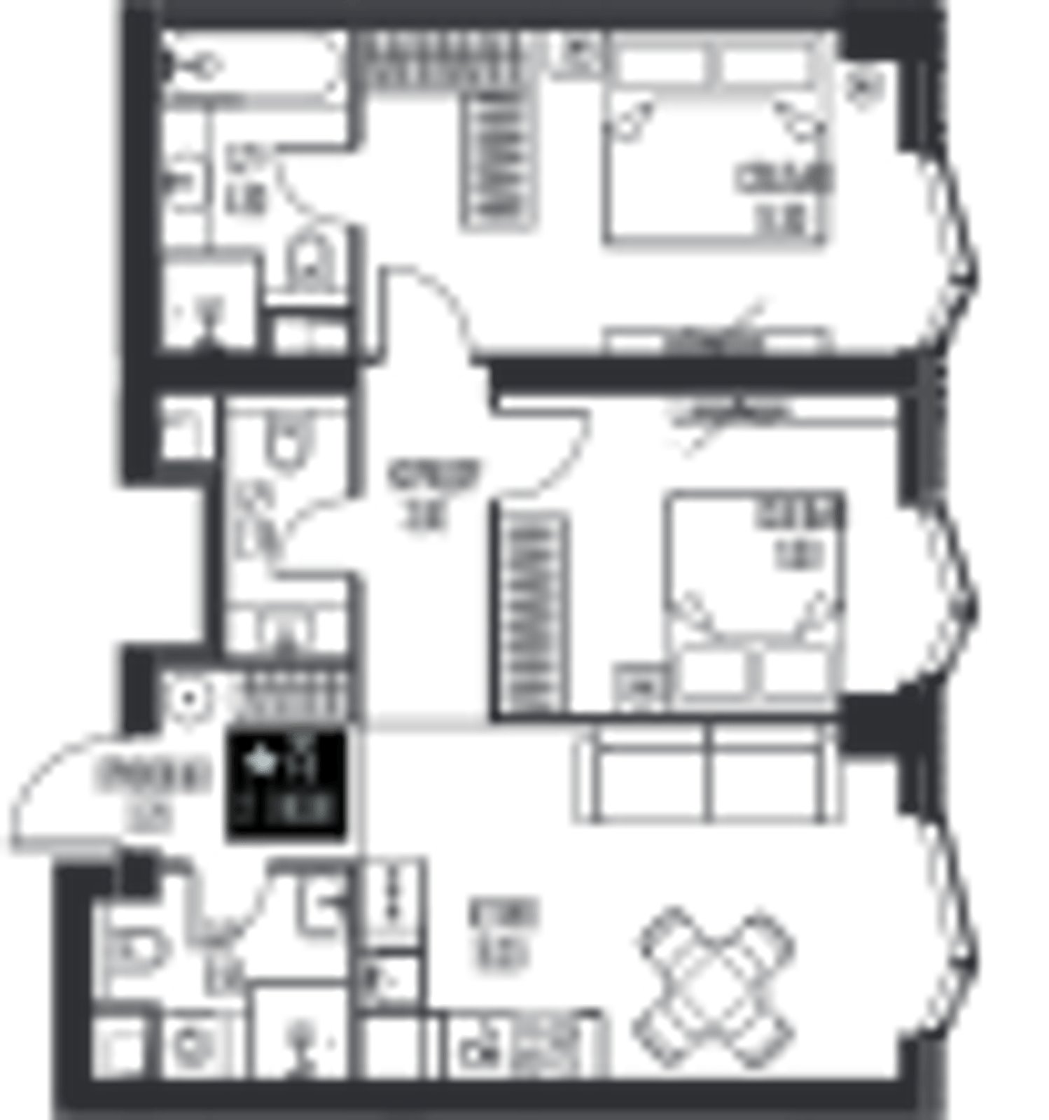 Планировка: 2-комнатная, 60,6 м²