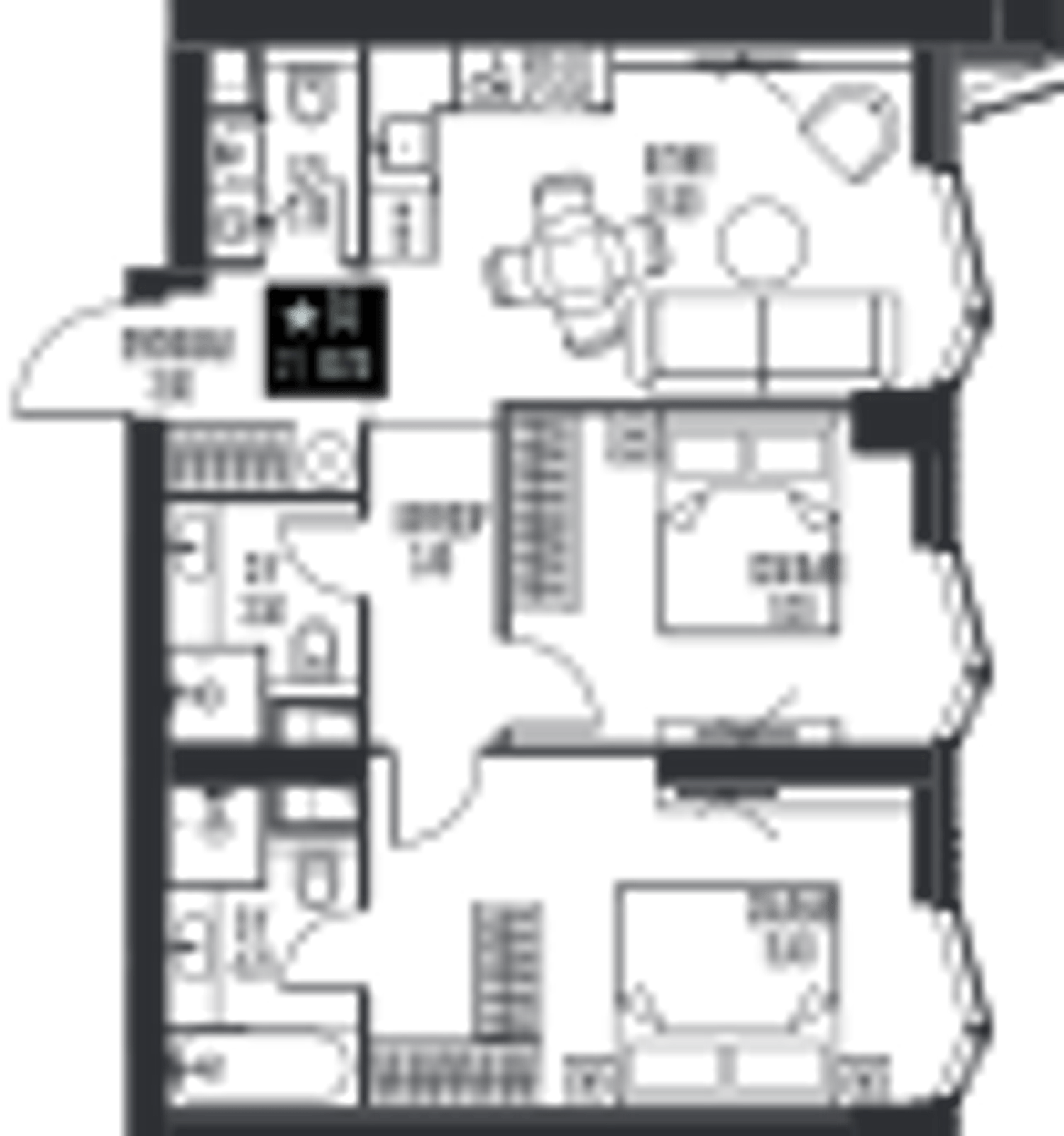 Планировка: 2-комнатная, 60,7 м²