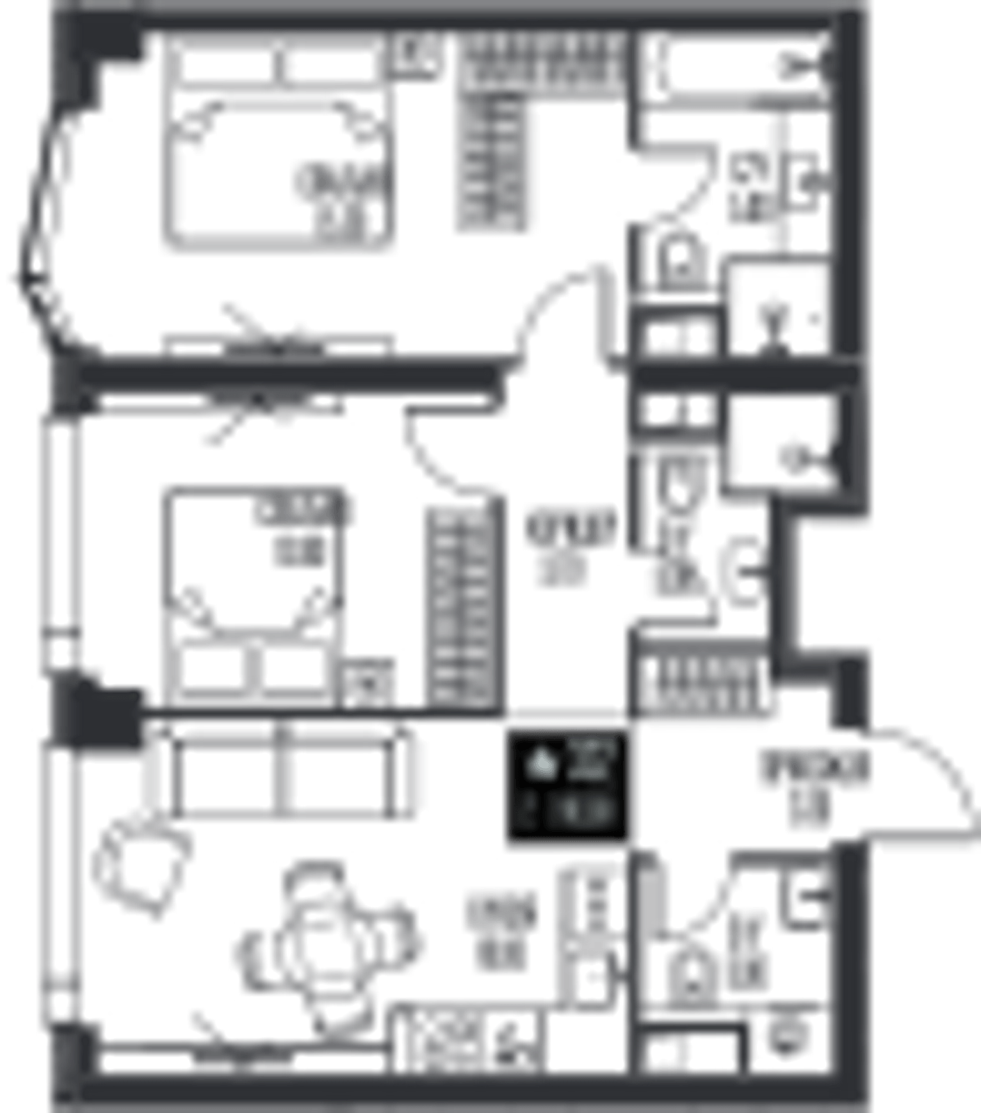 Планировка: 2-комнатная, 60,8 м²