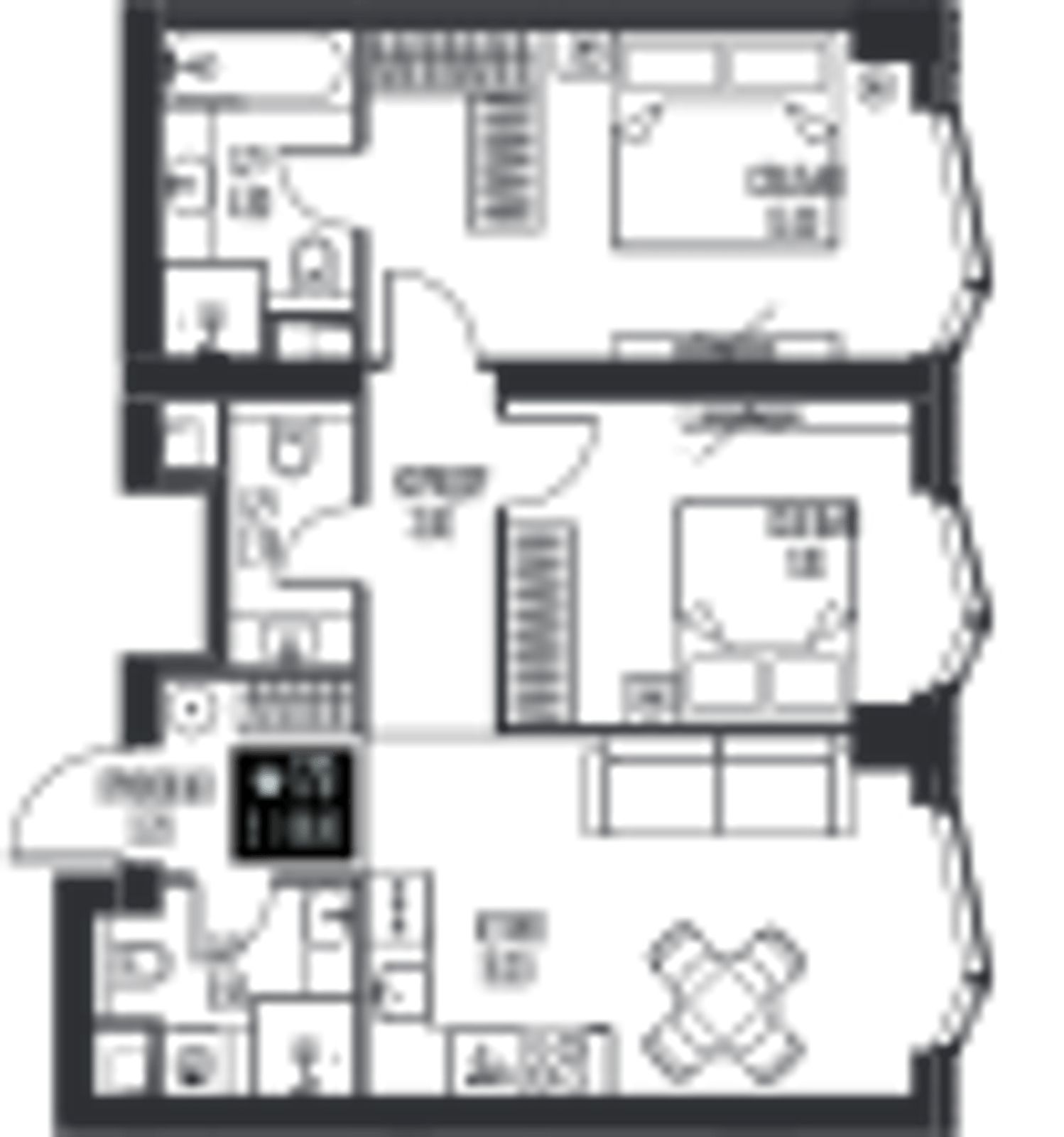 Планировка: 2-комнатная, 60,8 м²