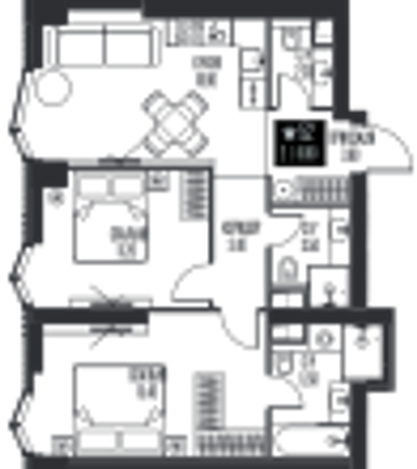 Планировка: 2-комнатная, 61,8 м²