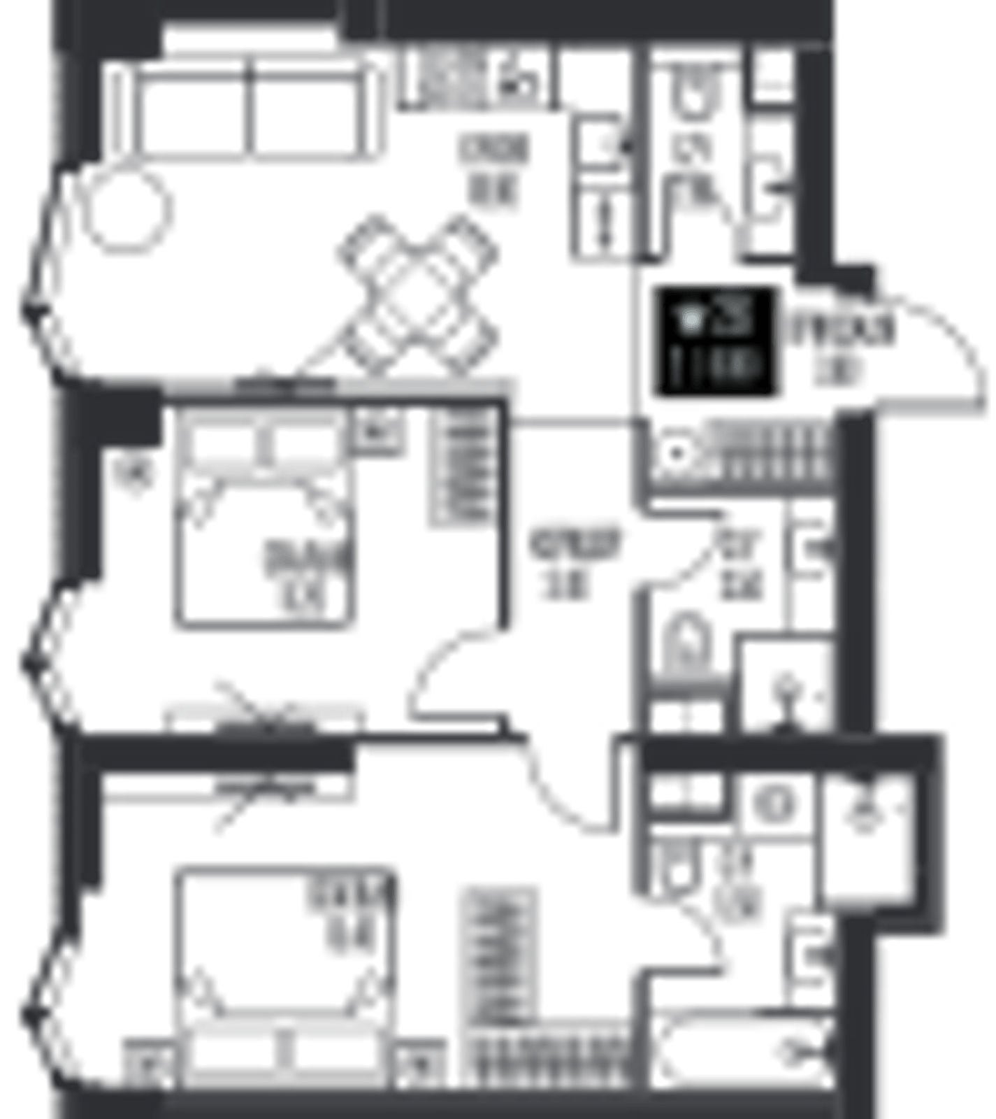 Планировка: 2-комнатная, 61,8 м²