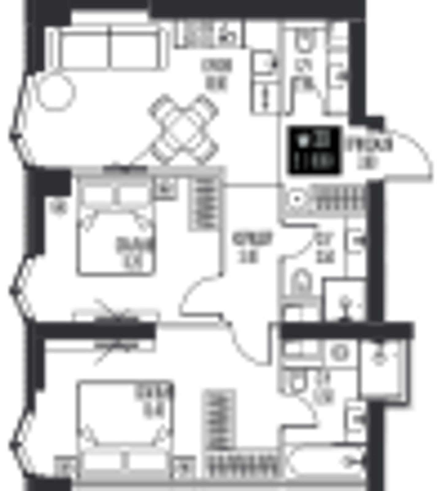 Планировка: 2-комнатная, 61,8 м²