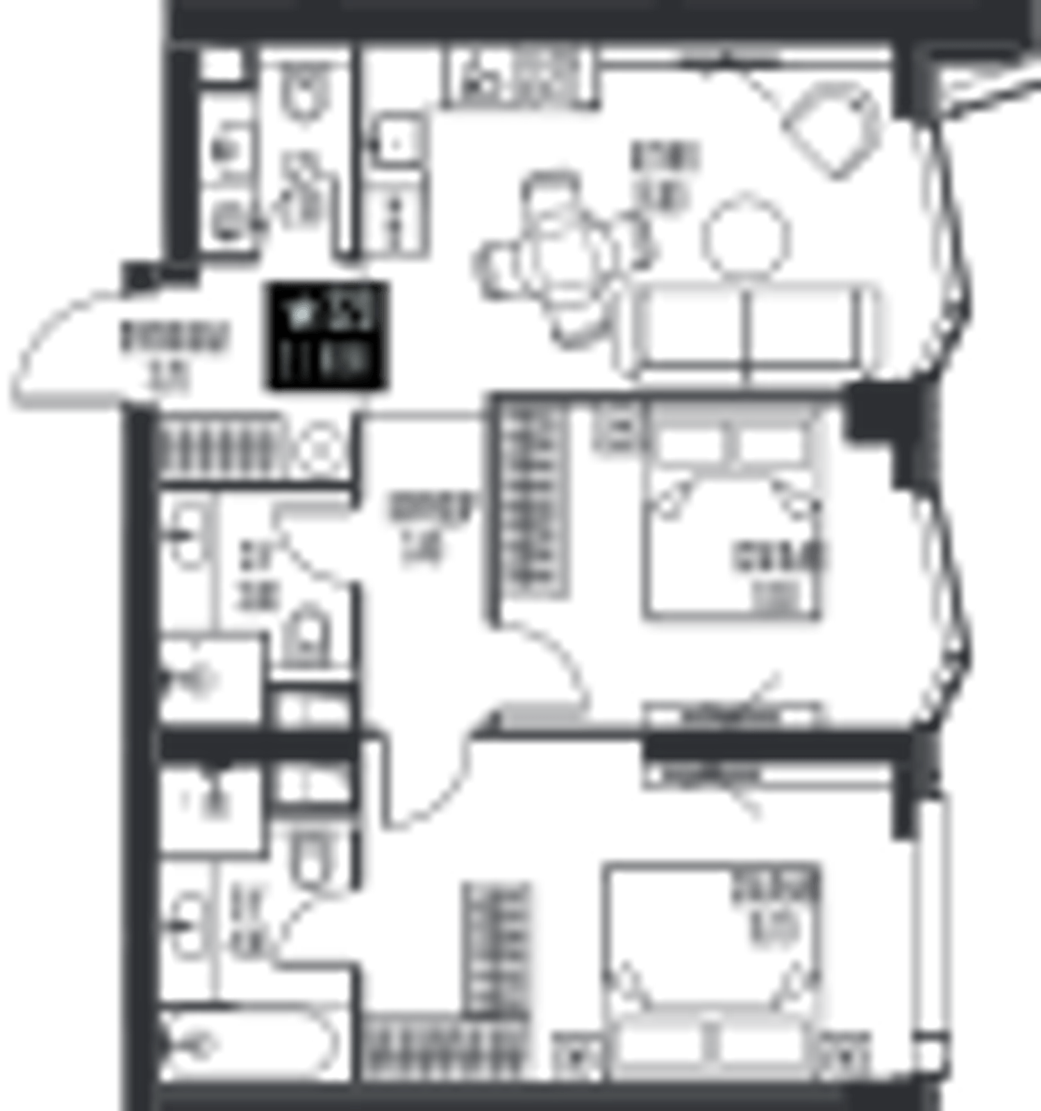 Планировка: 2-комнатная, 61,9 м²