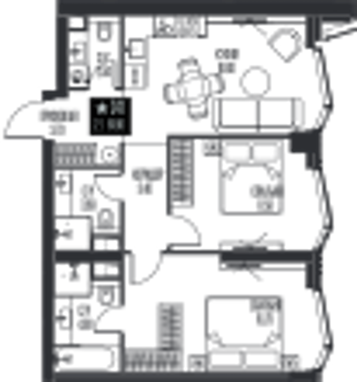 Планировка: 2-комнатная, 61,9 м²