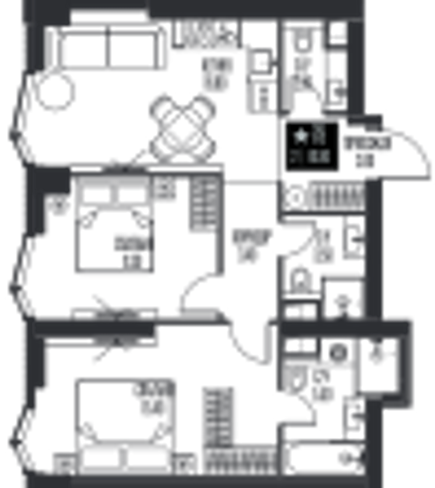 Планировка: 2-комнатная, 61,9 м²