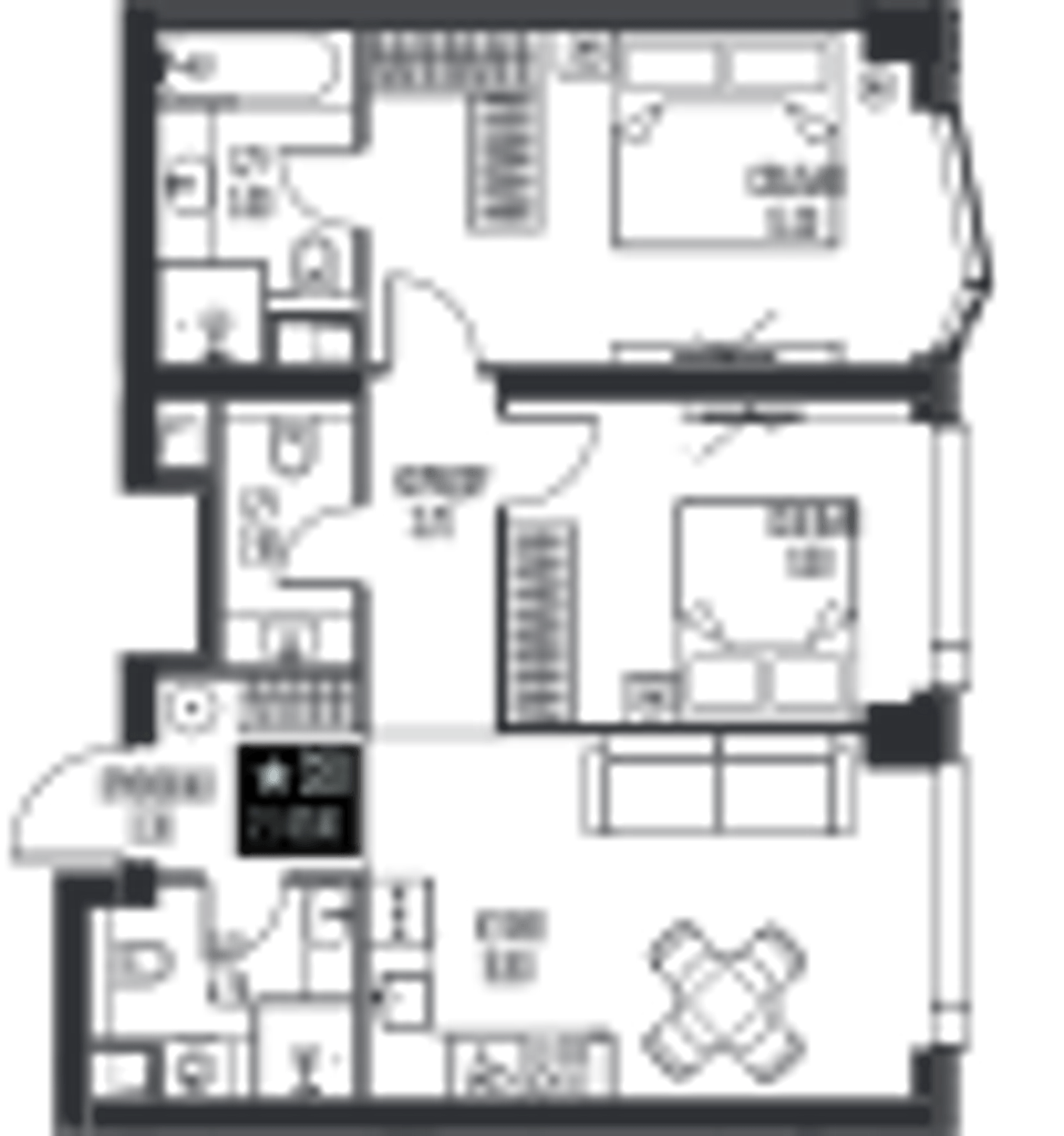 Планировка: 2-комнатная, 62 м²