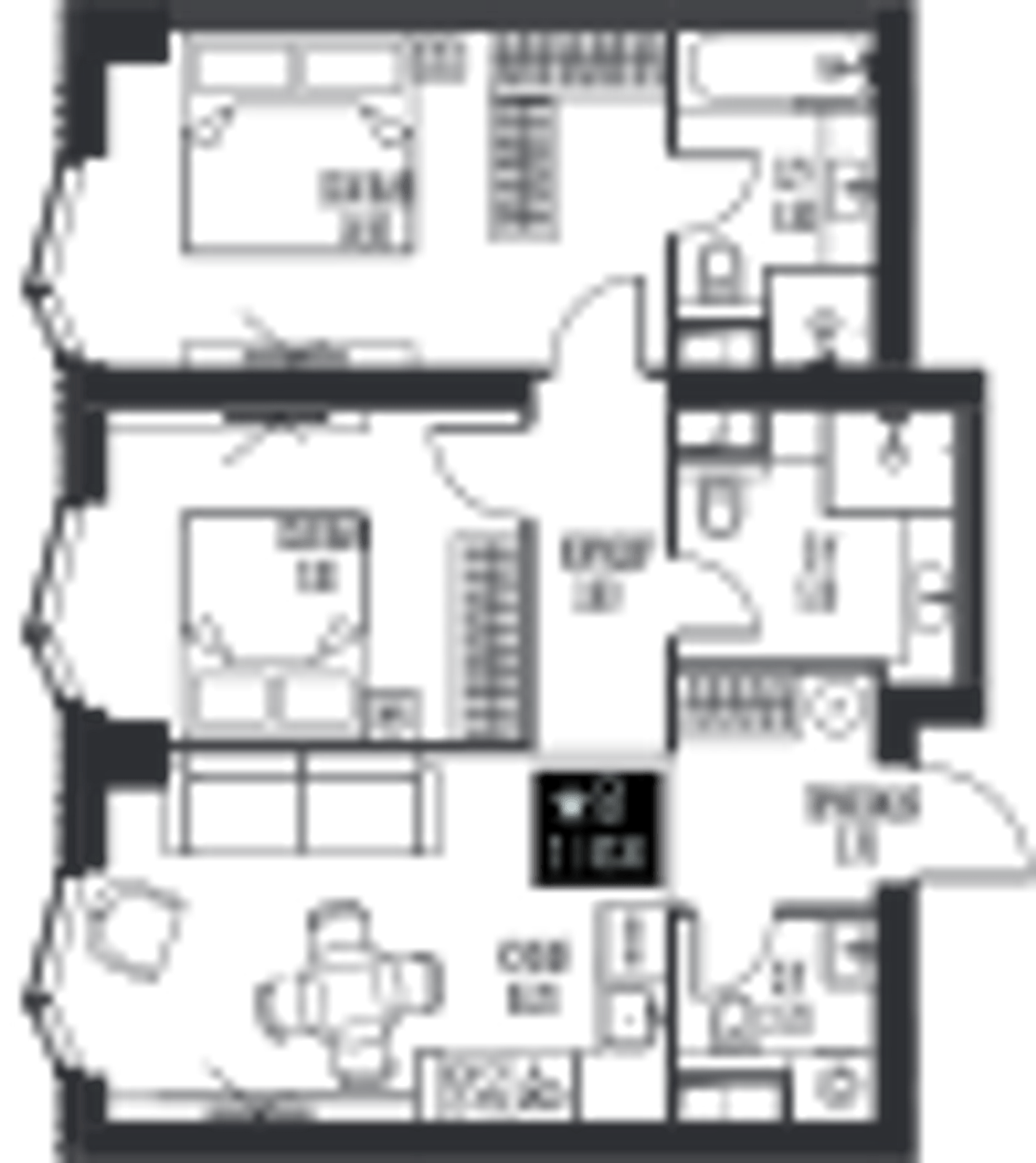 Планировка: 2-комнатная, 62,3 м²