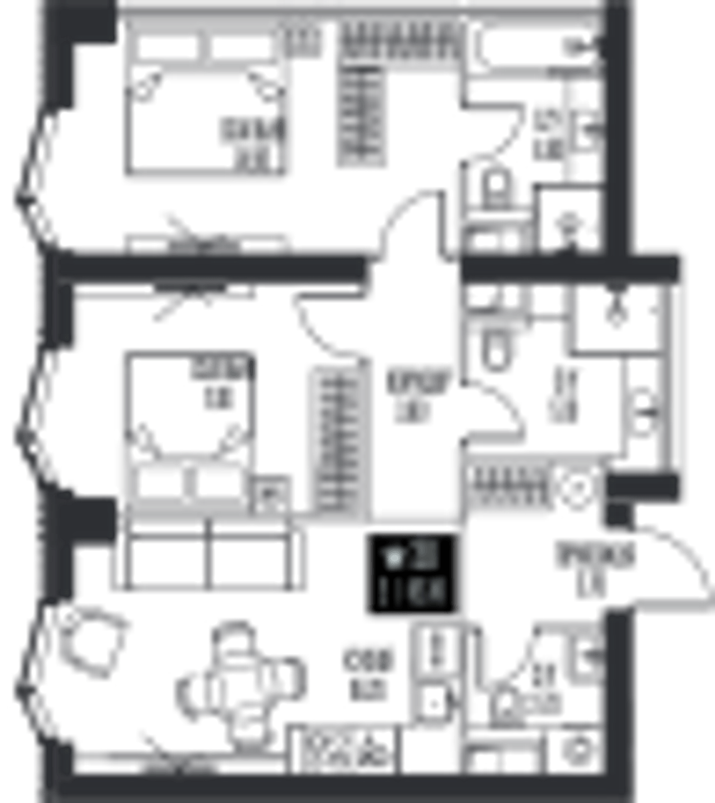Планировка: 2-комнатная, 62,3 м²