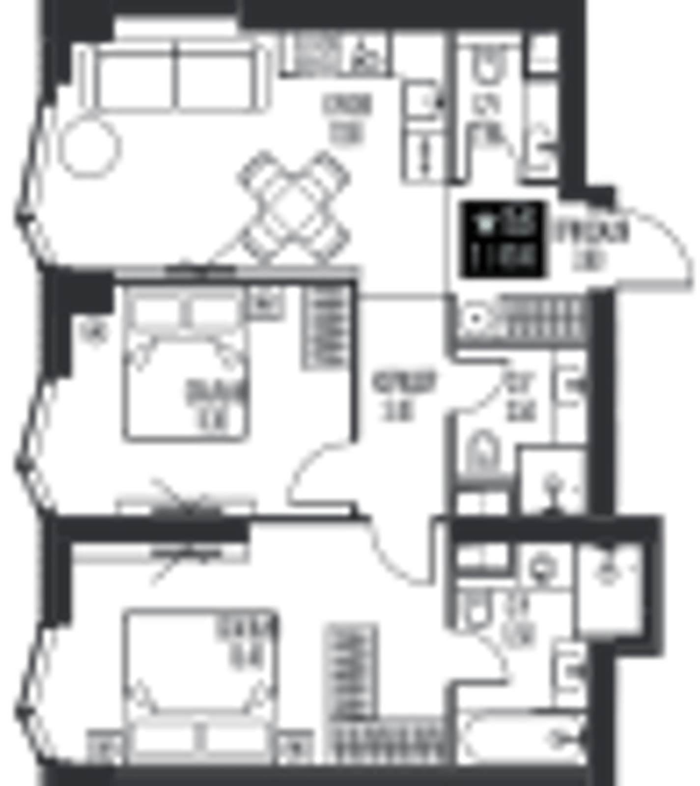 Планировка: 2-комнатная, 62 м²
