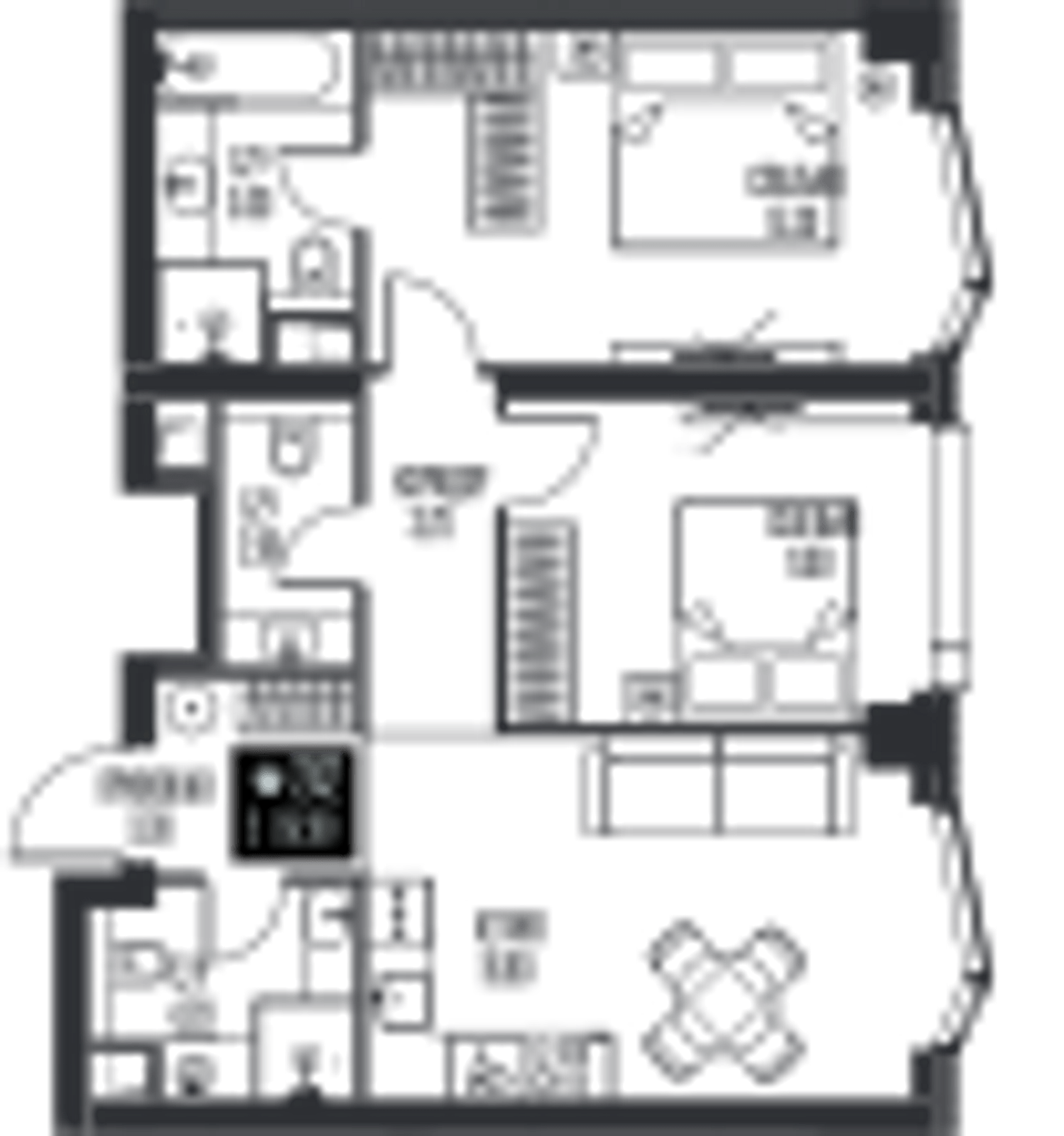 Планировка: 2-комнатная, 62 м²