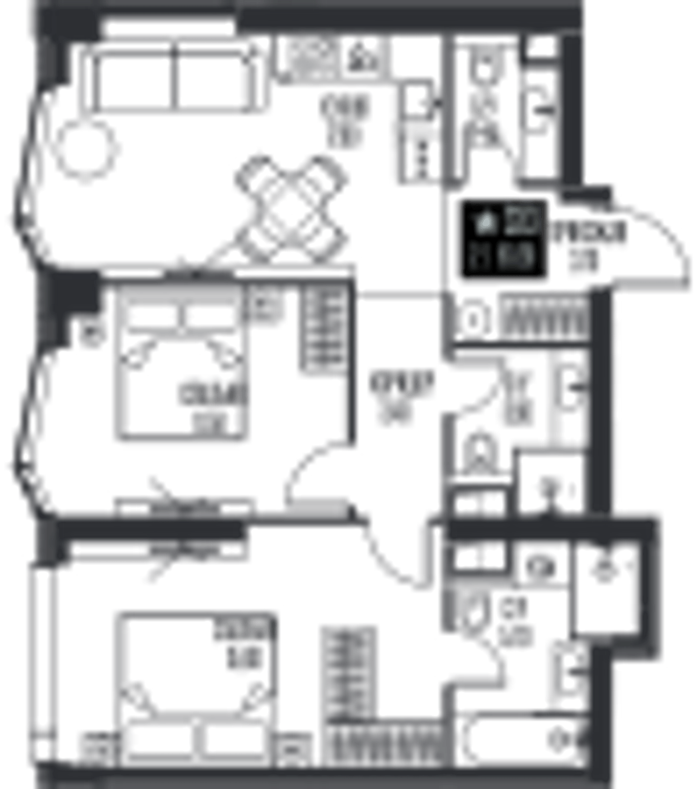Планировка: 2-комнатная, 63,2 м²