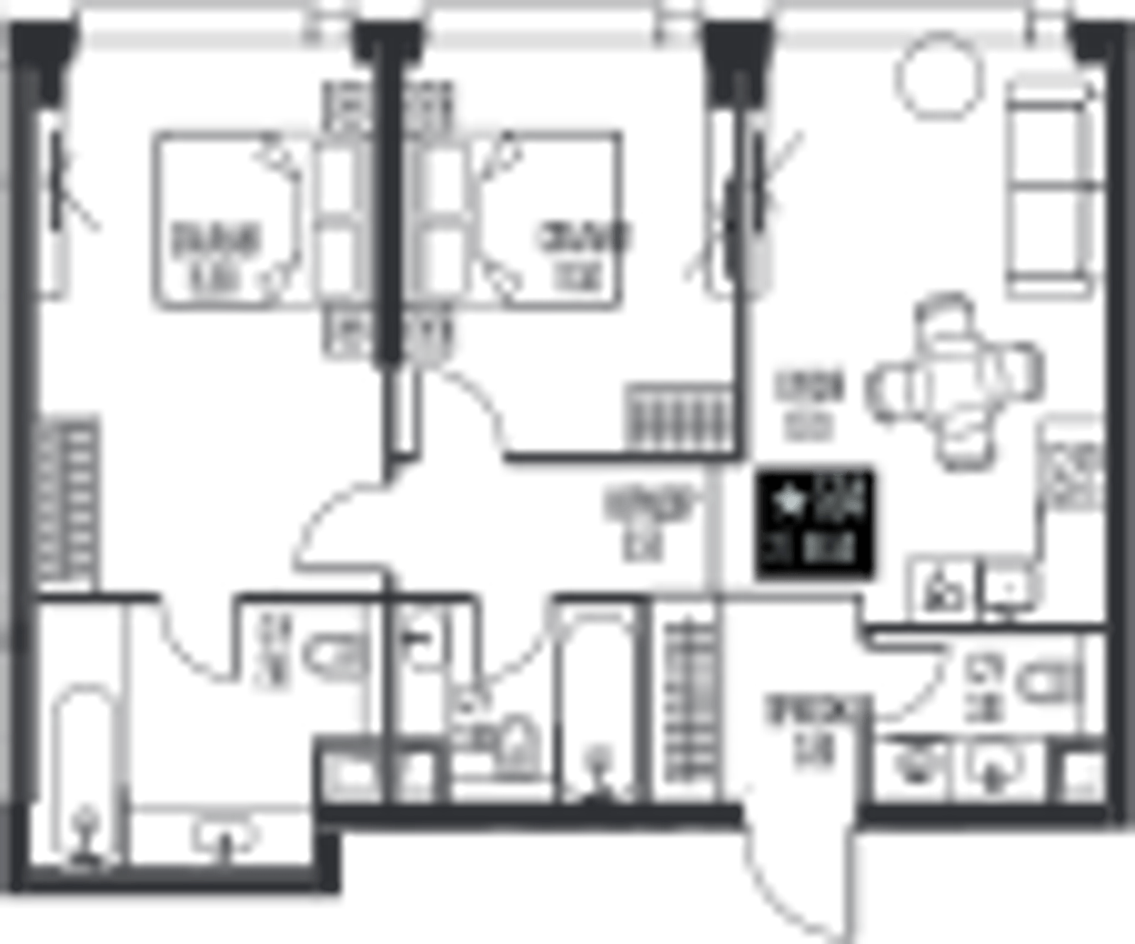 Планировка: 2-комнатная, 66,5 м²
