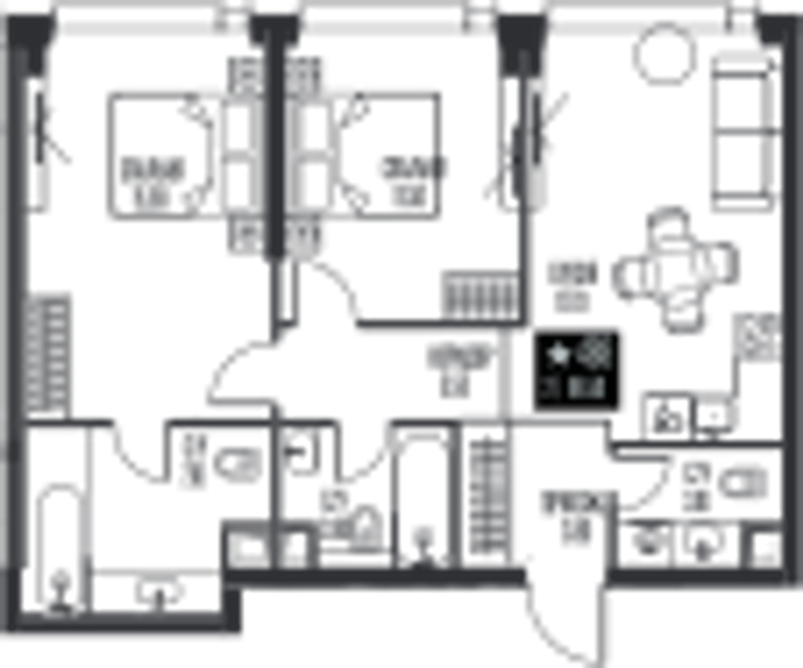 Планировка: 2-комнатная, 66,5 м²