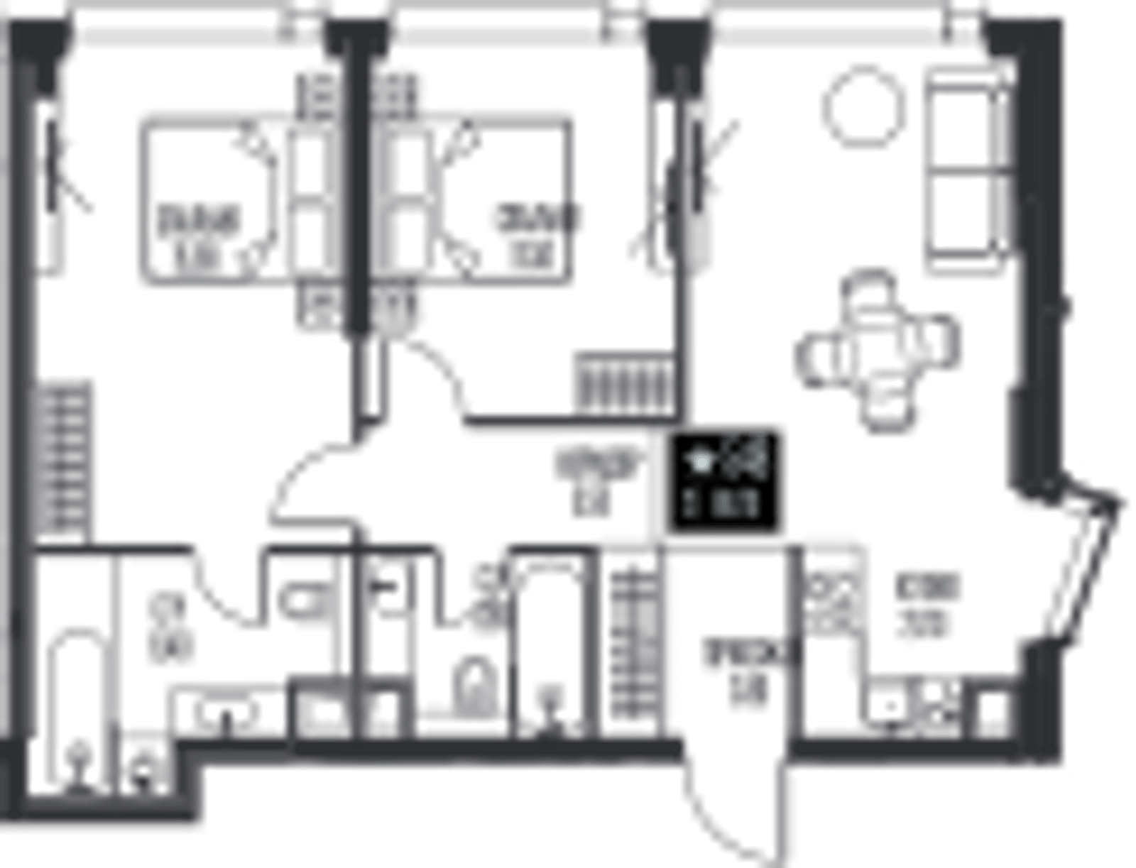 Планировка: 2-комнатная, 66,7 м²