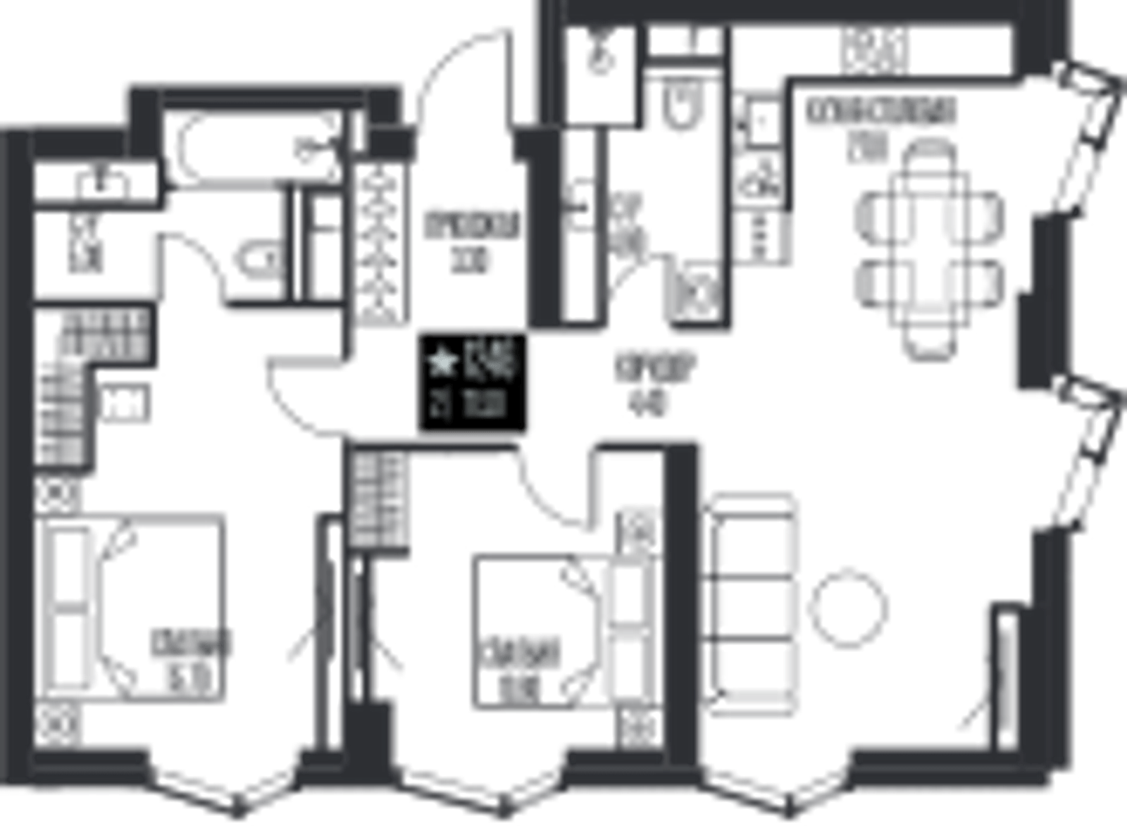 Планировка: 2-комнатная, 71,5 м²