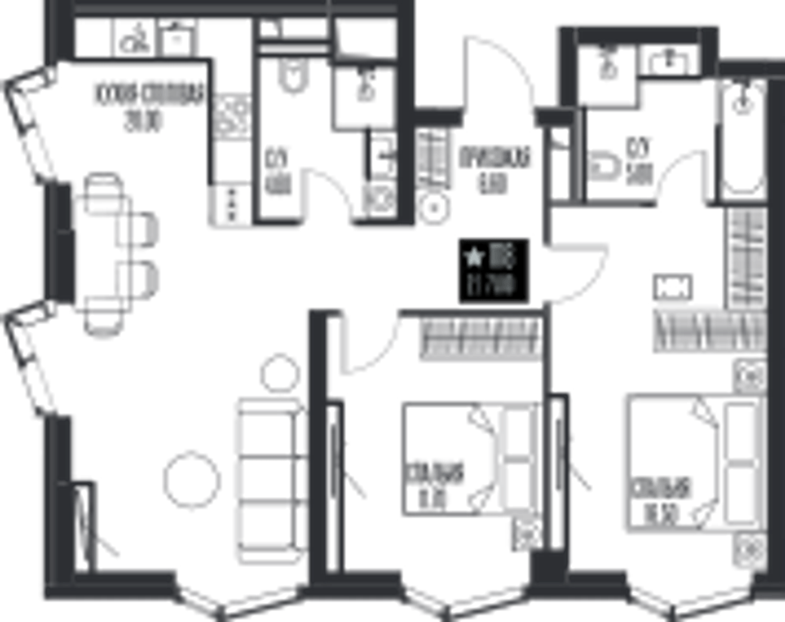 Планировка: 2-комнатная, 71 м²