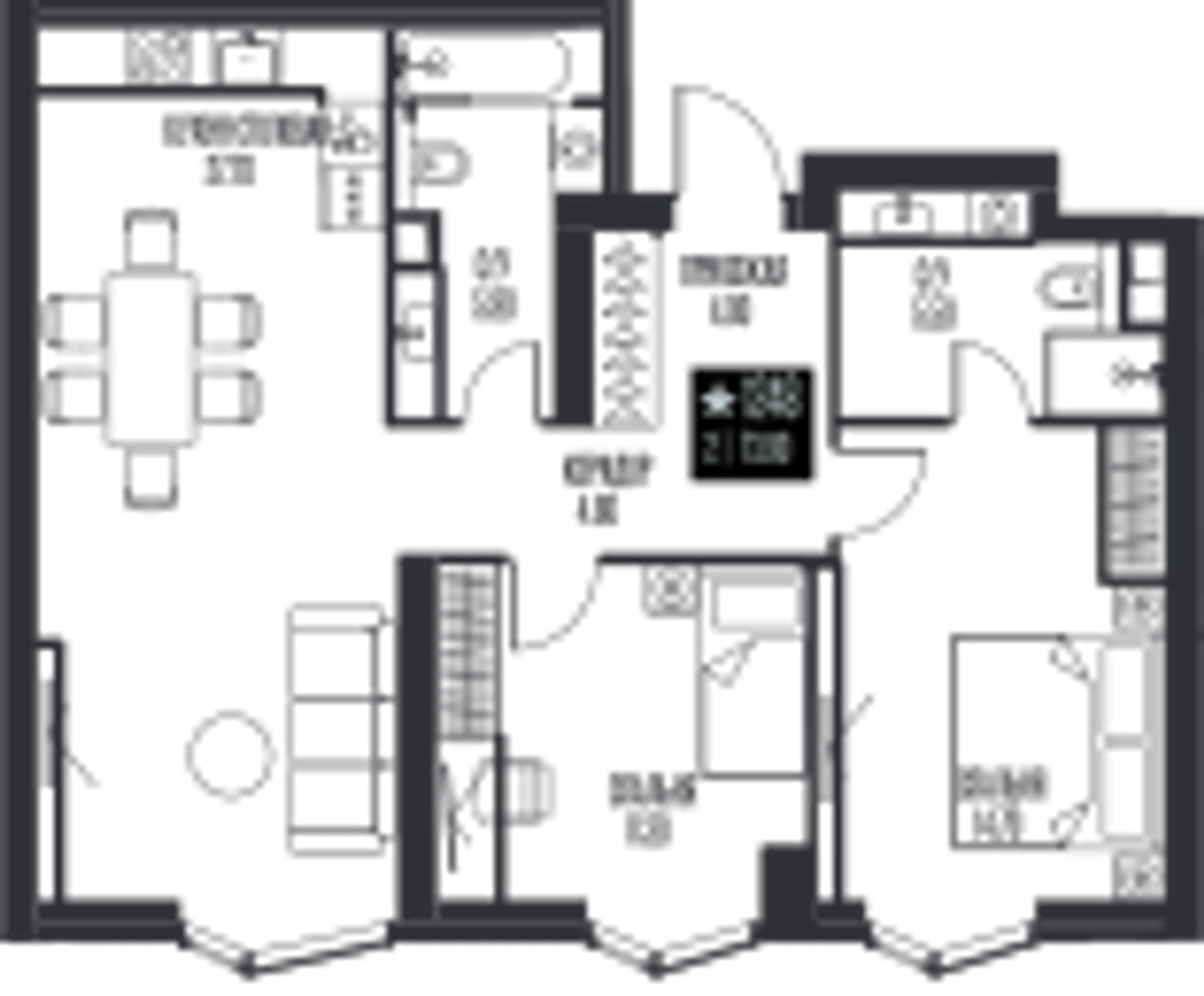 Планировка: 2-комнатная, 73,9 м²