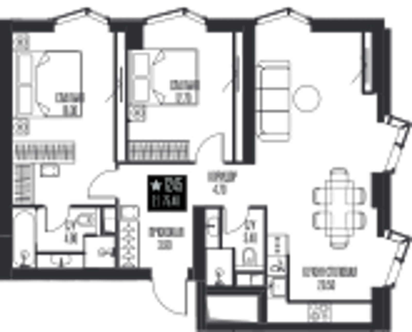Планировка: 2-комнатная, 75,4 м²
