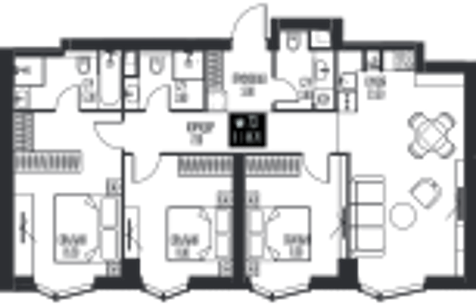 Планировка: 3-комнатная, 86,7 м²