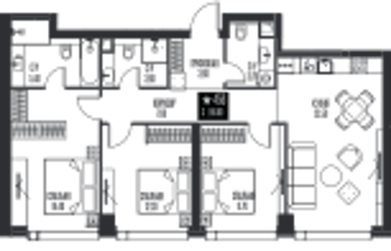 Планировка: 3-комнатная, 86,8 м²