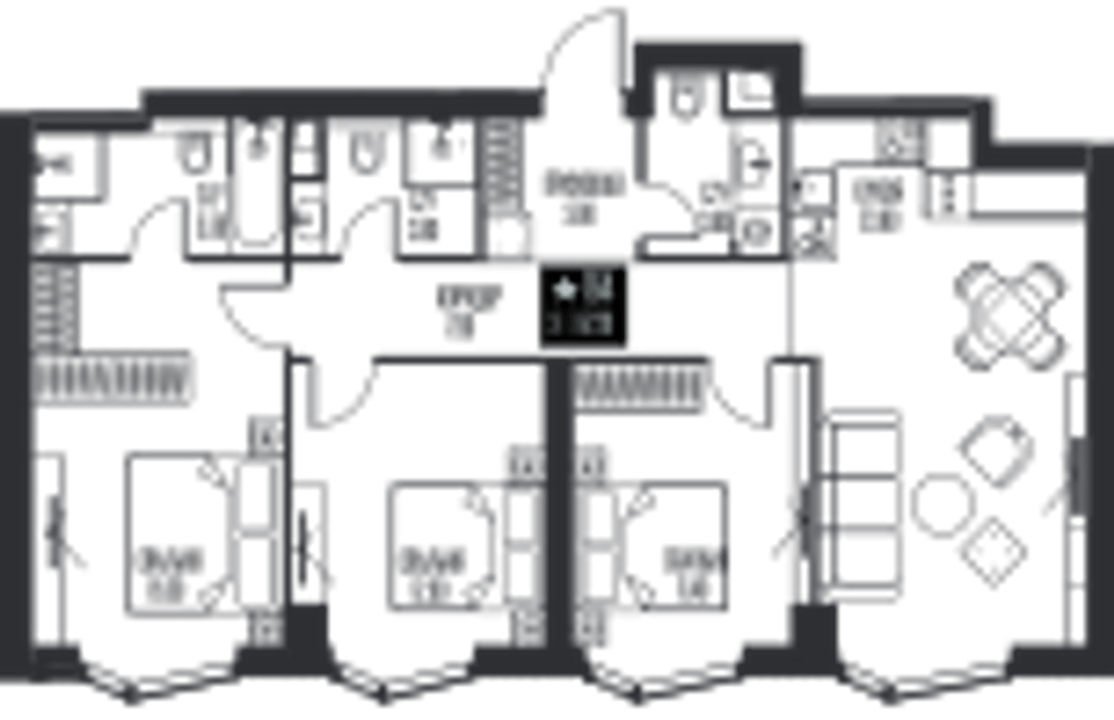 Планировка: 3-комнатная, 87,2 м²
